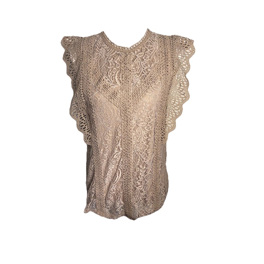 Cable & Gauge Bohemian Embroidered Lace Top Keyhole Back Lined Stretchy Size M - Picture 1 of 9